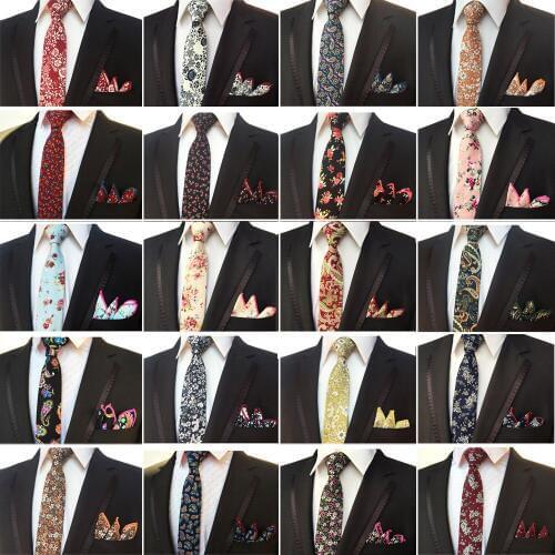 Mens Vintage Cotton Paisley Flower Necktie Pocket Square Tie Handkerchief Set BWTHZ0150