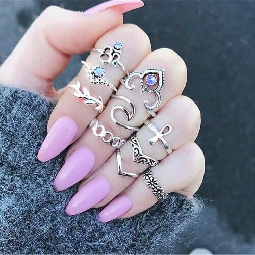 Rings For Women Ring Set Vintage Ring Retro Ethnic Stone Set 13 Piece Ring Set Engagement Ring Jewelry