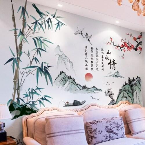 Chinese Style Landscape Painting Wall Stickers Teenager Room Decor Aesthetic Sofa Backdrop Wall Decoration Large Wallpaper Mural