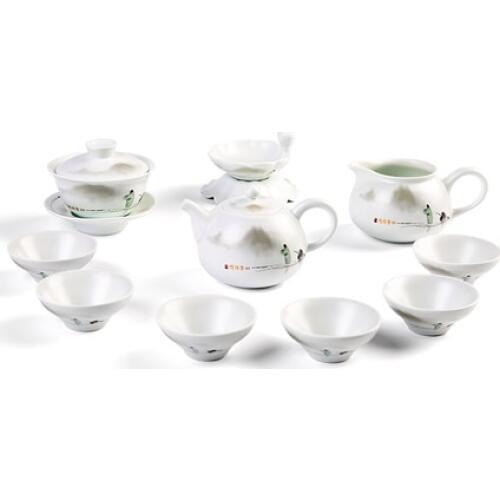 Jade White Lotus Kung Fu Tea Set Ceramic Tile Tea Set Box Simple Style