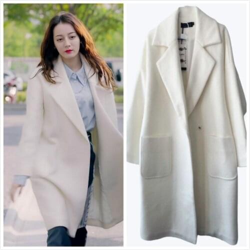 2021 Wwinter New White Simple Commuter Fashion Woolen Coat Womens Mid-length Loose Woolen Coat