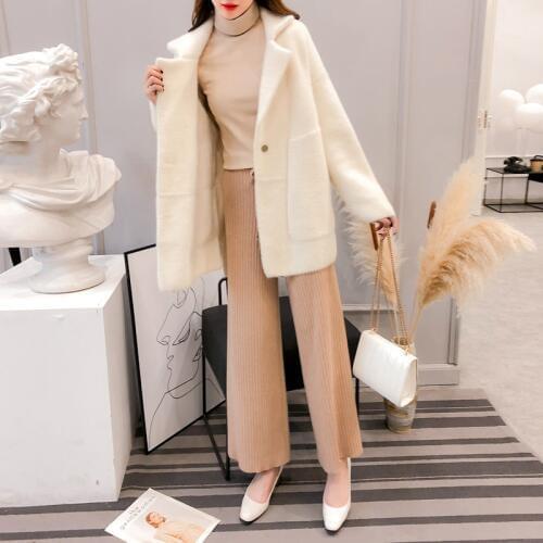 New Imitation Mink Cashmere Coats Woman Winter 2019 Autumn Korean Loose White Sweater Female Knit Cardigan Coat Thick AA5016