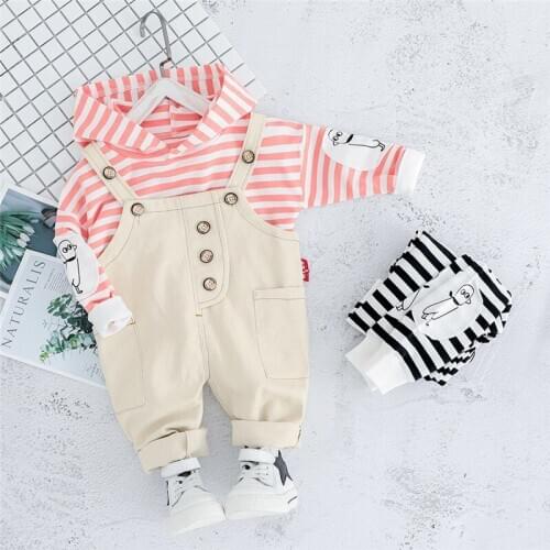 Autumn Infant Clothing Sets Baby Boys Girls Clothes Striped Hooded Sweater Denim Pants two-piece Suit