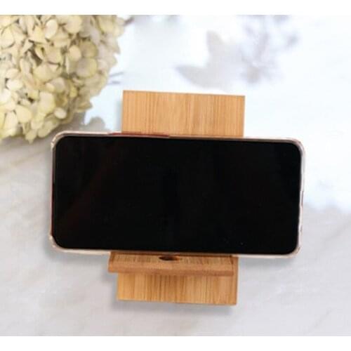 P82A Bamboo Mobile Phone Holder Cell Phone Stand Desk Sturdy Phone Holder Stand With Charging Hole for All Mobile Phones