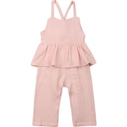 Toddler Baby Girl Ruffles Romper Kids Sleeveless Backless Jumpsuit Sling Soild Pink One-piece Overalls Outfit