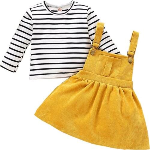 Casual Corduroy Strap Clothes Sets for Little Girls Long Sleeve Cotton Stripe Tops Blouse+Overalls Baby Girls Rural Clothing 2T
