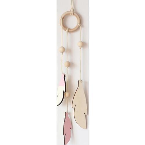 Nordic Wooden Hollow Dream Catcher Wooden Feather Hanging Ornaments For Baby Kids Room Wall Hanging Decorative