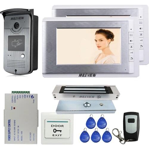 Wired 7" Video Door Phone Intercom Entry Kit + 2 Monitors + 1 RFID Access Camera + Electric Magnetic Lock FREE SHIPPING