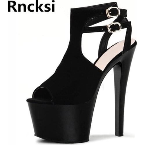 Rncksi Black Women Sexy 17cm High Heels Waterproof Platform Sandals Peep Toe Pole Dance Dress Sandals