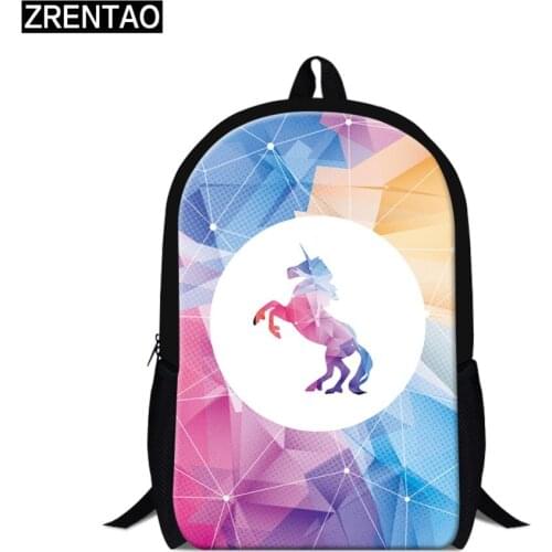 ZRENTAO Unicorn print backpack school bag for pupils teens animal mochila polyester cartoon bookbags men women travel backpack