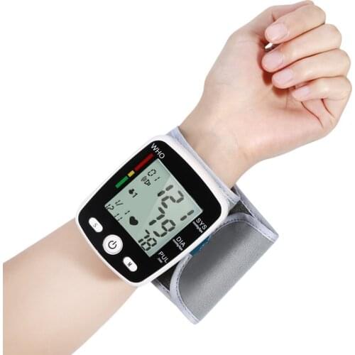 LCD Digital Sphygmomanometer Wrist Blood Pressure Monitor Meter Measuring Instrument Voice Broadcast Tonometer USB Charging
