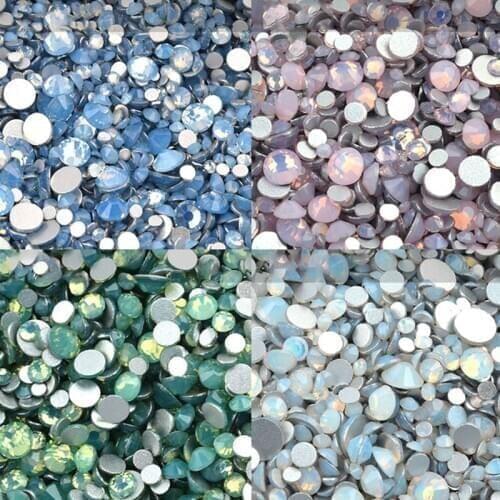 12Grids/Box Mix Sizes Colorful Opal Nail Art RHINESTONES (3*3+4*4+5*5+6*6)mm Glass Crystal Flatback Non Hotfix Nail RHINESTONES
