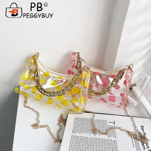 Fashion Women Summer Clear Daisy Letters Printing Chain Crossbody Bags Leisure Armpit Bag Shopping Shoulder Bags