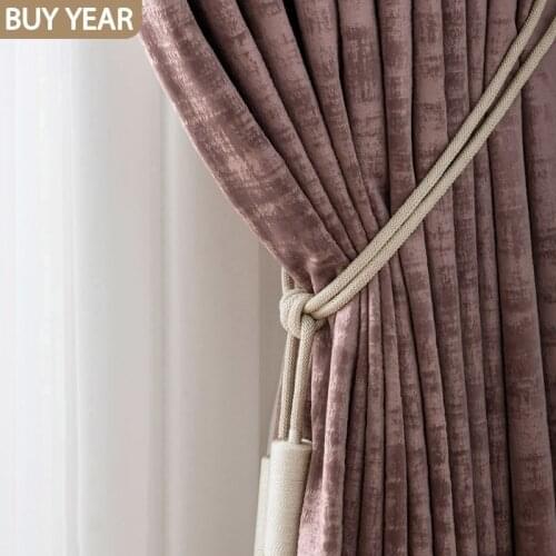 Light Luxury Curtains for Bedroom Living Room Purple Flannel Blackout Curtains Luxury Home Decor Solid Color Pink Gray Curtains