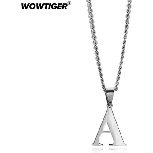 WOWTIGER stainless steel Letter A Pendant Necklace for Women Mens necklace Silver Color Chain Fashion Wedding Jewelry