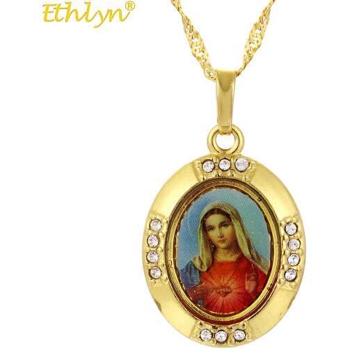 Ethlyn Virgin Maria Christianity Jewelry Gold Color Enamel Saint Maria Goretti Pendant & Necklace P135