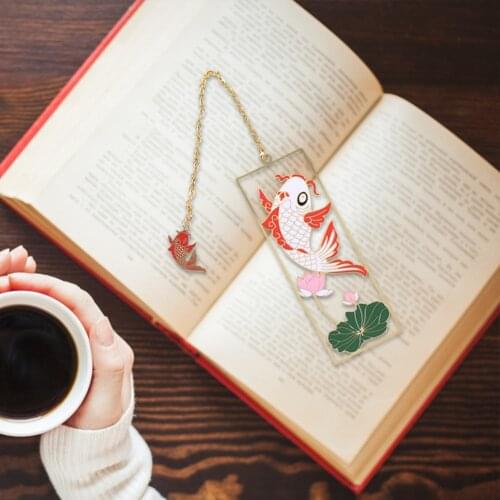 Koi Fish Metal Bookmarks Brass Chinese Style Fancy Carp Pendant Book Markers Exquisite Souvenir Gift 8.5x5x0.5cm