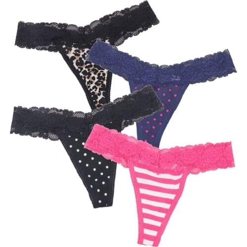 Women G-string Leopard Stripe Dot Cute Girls Cotton Thong V-String Bikini Panties Lingerie Micro String Intimatewear