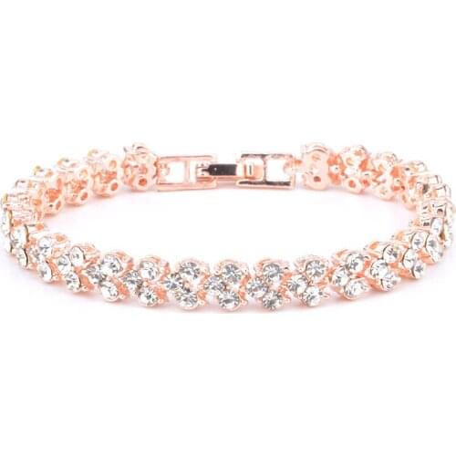 Women Girls Gold Bracelet Rhinestone Heart Chain Bangle Luxury Wedding Jewelry Simple Elegant Charm Bracelets for Women