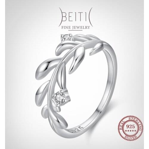 Beitil Real 925 Sterling Silver Dazzling Zircon Tree Branch Leaves Finger Ring For Fine Female Fashion Jewelry Gifts