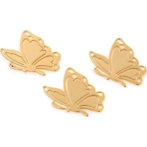 10PCS Filigree Butterfly Connector Brass Pendant Butterfly Charm DIY Animal Insect Bracelet Jewelry Making Supplies 15x20x0.5mm