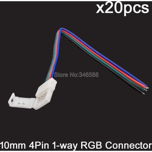 20PCS 4-pin 4Pins 10mm Single Head Solderless PCB Board RGB Connector one end with 15cm Wire Cable for 5050 RGB LED Strip
