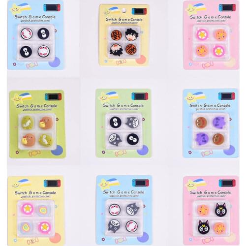 4 Pcs Cute Cartoon Thumb Grip Stick Cap For Nintendo Switch NS Lite Joy Con Controller Soft Silicone Joystick Cover Accessories