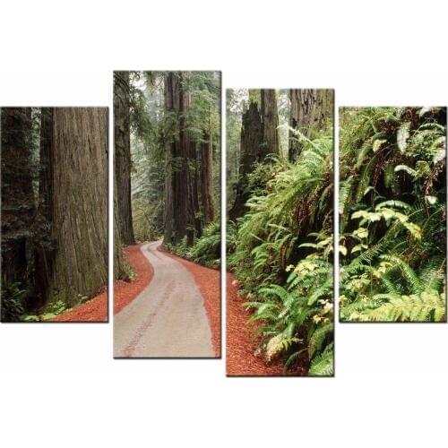 4 pieces Modern HD Forest Road Nature Landscape Wall Art Picture Home Decoration Living Canvas Poster Printing JO13-010