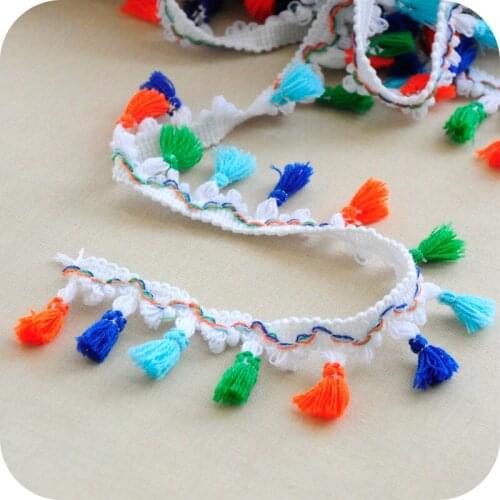 50 yards Rainbow Tassel Lace Trim Cotton Fabric Ribbon Fringe Neon Multi Coloured Tassel Fringe garland Supply