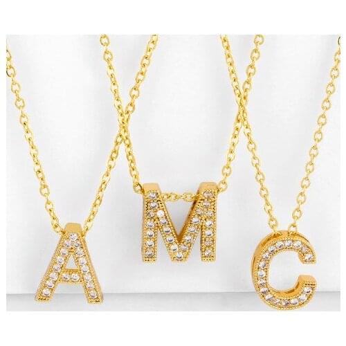 Last name letter A-Z multicolor micro pave cz zircon cubic zirconia necklace copper Clavicle gold plated Snake Chain Pendant bn2