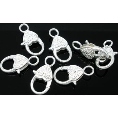 Free Shipping 50pcs Silver Plated Heart Shape Lobster Clasps 25x13mm Jewelry Findings Wholesales J0256*5