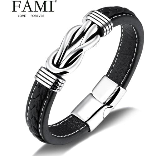 FAMI man bangles titanium steel mens Leather Bracelet mens Leather Rope Bracelet European and American foreign trade trendy