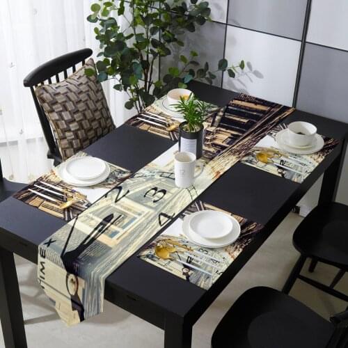 Clock Retro Street Table Runner Placemats Set for Home Kitchen Dining Table Wedding Party Holiday Dinner Decoration