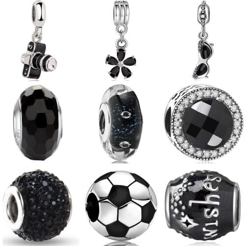 Black series cat eye glass bead crystal SLR camera glasses charms fit original pandora bracelet diy pendant bangle jewelry women