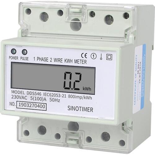 SINOTIMER Family Single Phase 4P 2 Wires Din Rail Digital Wattmeter Electric Energy Meter Power Energy Consumption Monitor
