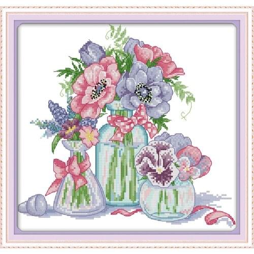 Flowers vase porcelain Cross Stitch Kits Gift Printed pattern canvas Chinese Embroidery Needlework set Cross-stitch Home Decor
