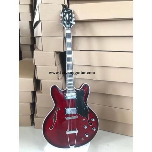 Grotte high-quality electric guitar, semi-hollow guitar, red paint, rose fingerboard and tiger maple veneer