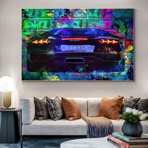 Canvas Painting Hustle Sports Car Bullfight U.S. Dollar Posters and Print Money Wall Art For Living Room Decoration Gift Cuadros