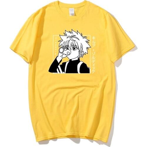 Kawaii Hunter X Hunter Tshirt Men Short Sleeve Killua Zoldyck T-shirt O-Neck Fitted Soft Cotton Anime Manga Tee Shirt Clothes