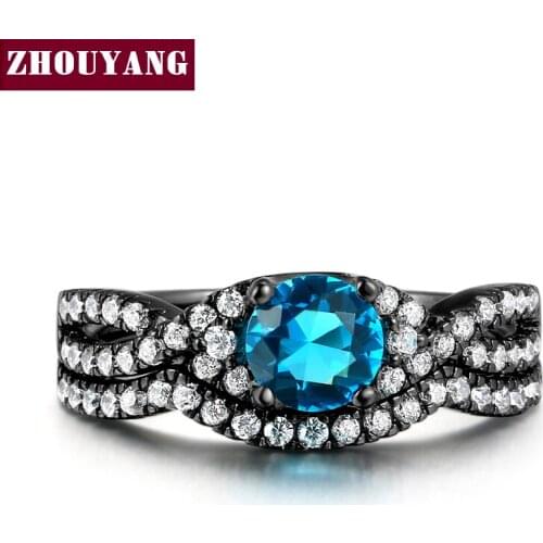 Vintage Blue Square Crystal Ring Set Black Gold Color Party Rings For Women Girl Christmas Gift Top Quality ZYR613