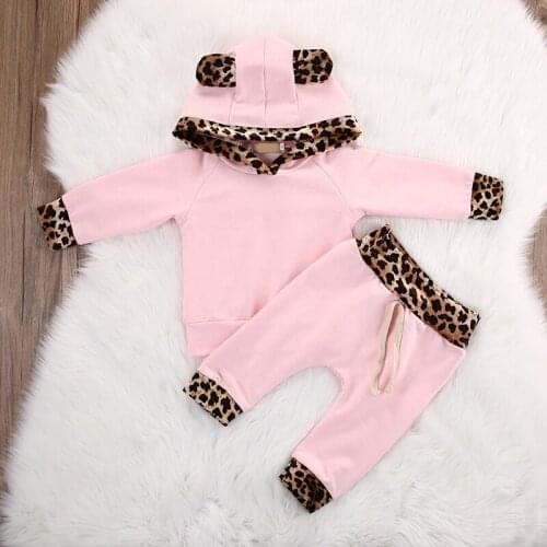 Newborn Baby Clothes For Kids girls Leopard set Bebek Hooded Sweatshirt Tops+Pants Outfits Tracksuit Kids Clothing Set