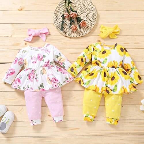 Girls Clothing Sets 2021 Autumn Girls Clothes Set T-shirt+pants 2 pcs Kids Clothes Girl Floral Suit Children Clothes 1-4Y