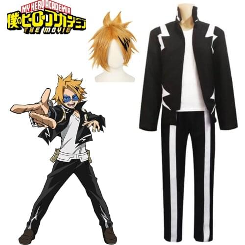Anime Boku no Hero Academia My Hero Academia Kaminari Denki Cosplay Costume Halloween Stage Full Set T Shirt+Pants+Jacket Wig