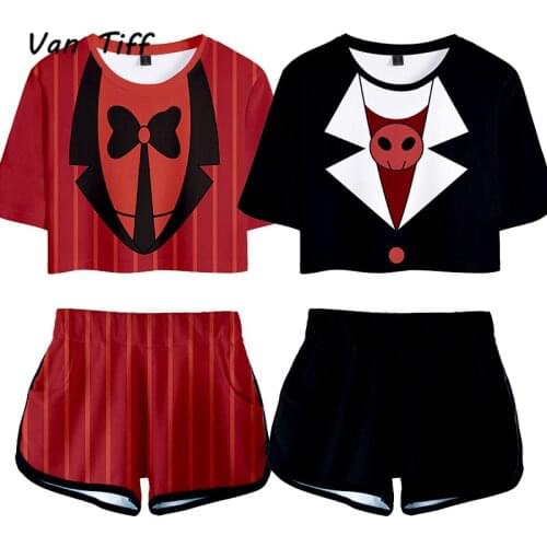 Hazbin Cosplay Outfit Hotel Costume Women Charlie Alastor Top Shorts Sport Suits Running Shorts Shirt Hazbin Set Hotel Girls