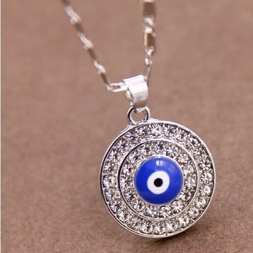 Round shape Turkish Crystal Evil Eyes Pendant Necklace For Womens Jewelry Gold Color Clavicle Chains Necklaces Give girls a gift