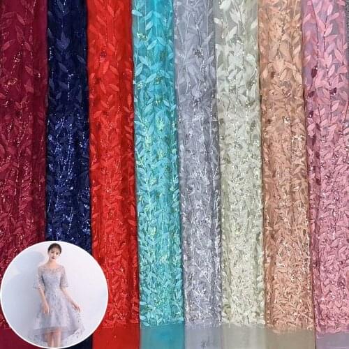 Leaf Sequins Lace Fabric Shiny Tulle lace fabric For Bridal Evening Show Dresses Bridal wedding dress Sewing Craft Garment