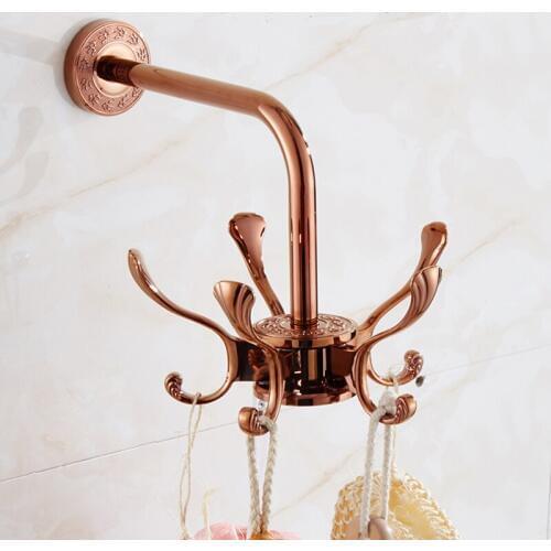 Robe Hooks Europe Rotation 5 Hooks Rose Gold Wall Clothes Rack Cloth Hook Wall Hook For Bathroom Accessory Key Hanger Useful