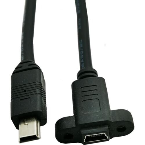 Mini USB 5 Pin female socket panel mount to mini 5P male plug Cable adapter 0.3m