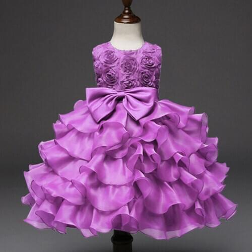 Baby Girl Rose Flower Layered Dress Elegant Girl Baby Big Bow Christmas Party Princess Dress For 3-8Yrs Children Clothes
