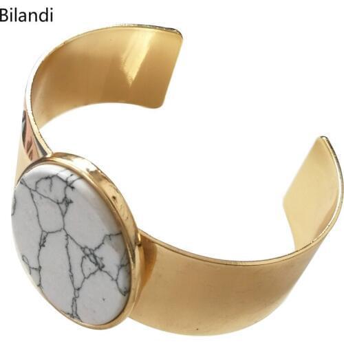 Fashion Design Gold Cuff With Composite Stone Bracelet For Woman Jewelry